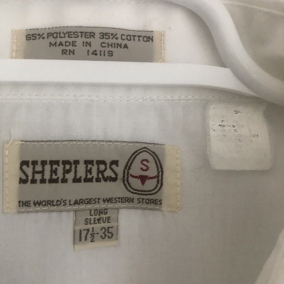VINTAGE SHEPLERS WESTERN FIT SHIRT Pearl SNAP COWBOY Style White 17 1/2 35 C16 - Picture 4 of 4